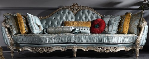 Casa Padrino Luxus Barock Sofa T�rkis / Silber / Gold 310 x 99 x H. 113 cm - Prunkvolles Chesterfield Wohnzimmer Sofa im Barockstil