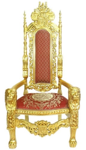 Casa Padrino Barock Thron Sessel L�we Rot / Gold 70 x 60 x H. 180 cm - Prunkvoller Riesensessel - K�nigssessel - Hochzeitssessel - Barockm�bel