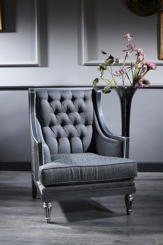 Casa Padrino Luxus Barock Chesterfield Wohnzimmer Sessel Blau / Grau / Silber 77 x 76 x H. 100 cm - Barockm�bel