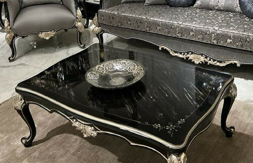 Casa Padrino Luxus Barock Couchtisch Schwarz / Silber - Handgefertigter Massivholz Wohnzimmertisch im Barockstil - Edle Barock Wohnzimmer M�bel