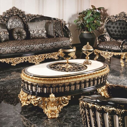 Casa Padrino Luxus Barock Couchtisch Schwarz / Wei� / Gold 145 cm - Ovaler Barockstil Wohnzimmertisch - Barockstil Wohnzimmer M�bel
