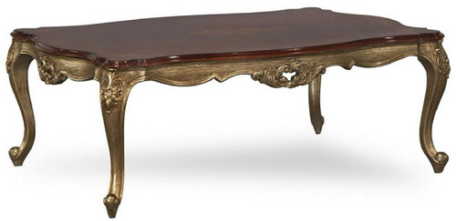 Casa Padrino Luxus Barock Couchtisch Dunkelbraun / Antik Gold - Handgefertigter Massivholz Wohnzimmertisch im Barockstil - Barock Wohnzimmer M�bel