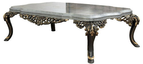 Casa Padrino Luxus Barock Couchtisch Silber / Grau / Gold - Prunkvoller Massivholz Wohnzimmertisch im Barockstil - Barock Wohnzimmer M�bel - Edel & Prunkvoll