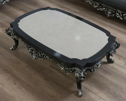 Casa Padrino Luxus Barock Couchtisch Grau / Schwarz / Silber - Handgefertigter Massivholz Wohnzimmertisch - Prunkvolle Massivholz Wohnzimmer M�bel im Barockstil