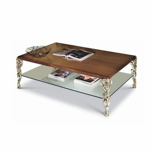 Casa Padrino Luxus Barock Couchtisch Braun / Silber 123 cm - Italienische Barockstil M�bel