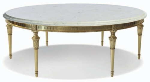 Casa Padrino Luxus Barock Couchtisch Wei� / Gold - Runder Massivholz Wohnzimmertisch mit Carrara Marmor Tischplatte - Barock Wohnzimmer & Hotel M�bel - Erstklassische Qualit�t - Made in Italy