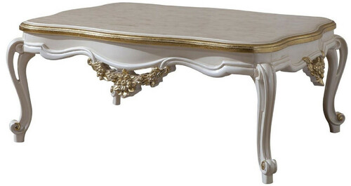 Casa Padrino Luxus Barock Couchtisch Wei� / Gold 130 x 90 x H. 47 cm - Prunkvoller Massivholz Wohnzimmertisch im Barockstil - Barock M�bel