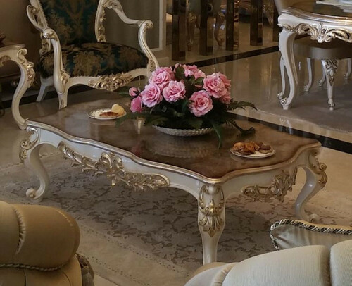 Casa Padrino Luxus Barock Couchtisch Braun / Wei� / Gold - Rechteckiger Massivholz Wohnzimmertisch im Barockstil - Edle Barock Wohnzimmer M�bel