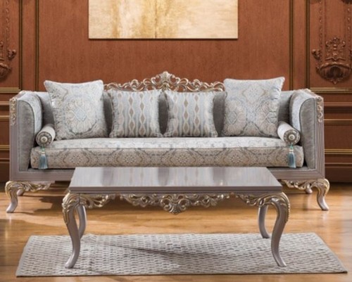 Casa Padrino Luxus Barock Couchtisch Silber / Gold 124 x 95 x H. 48 cm - Edler Wohnzimmertisch im Barockstil - Barock M�bel