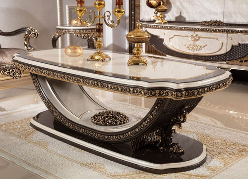 Casa Padrino Luxus Barock Couchtisch Creme / Dunkelbraun / Gold 168 cm