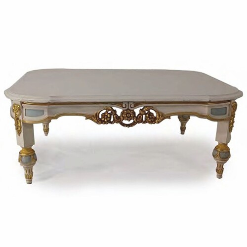 Casa Padrino Luxus Barock Couchtisch Grau / Hellblau / Gold 111 cm - Made in Italy