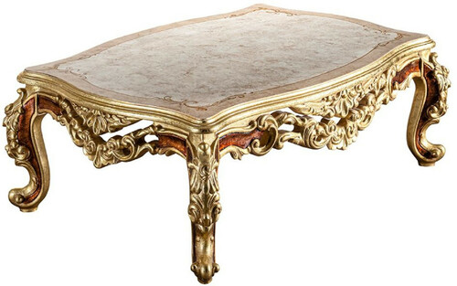 Casa Padrino Luxus Barock Couchtisch Beige / Creme / Gold / Braun - Prunkvoller Massivholz Wohnzimmertisch im Barockstil - Prunkvolle Barock M�bel