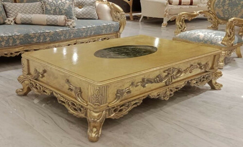 Casa Padrino Luxus Barock Couchtisch Gold - Prunkvoller Massivholz Wohnzimmertisch im Barockstil - Barock Wohnzimmer M�bel - Edel & Prunkvoll
