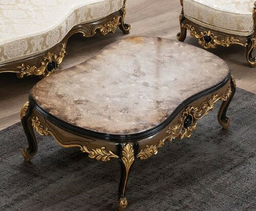 Casa Padrino Luxus Barock Couchtisch Braun / Schwarz / Gold - Handgefertigter Massivholz Wohnzimmertisch - Prunkvolle Massivholz Wohnzimmer M�bel im Barockstil