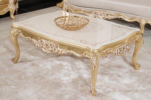 Casa Padrino Luxus Barock Couchtisch Creme / Gold 120 cm - Barockstil Wohnzimmer M�bel