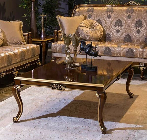 Casa Padrino Luxus Barock Couchtisch Braun / Gold 129 x 94 x H. 46 cm - Eleganter Massivholz Wohnzimmertisch - Barock Wohnzimmer M�bel
