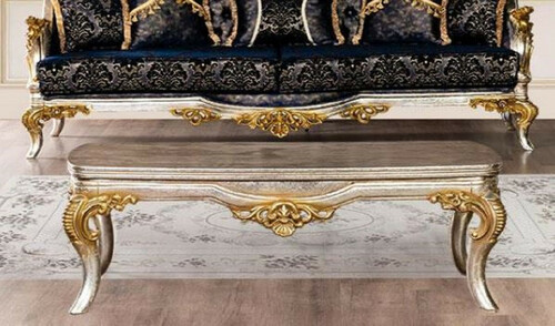 Casa Padrino Luxus Barock Couchtisch Silber / Gold - Massivholz Wohnzimmertisch im Barockstil - Barock Wohnzimmer M�bel - Edel & Prunkvoll