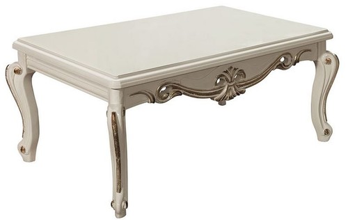 Casa Padrino Luxus Barock Massivholz Couchtisch Wei� / Gold 110 x 70 x H. 50 cm - Wohnzimmertisch - Wohnzimmer M�bel