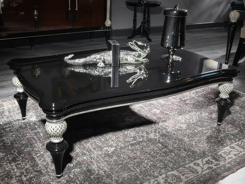 Casa Padrino Luxus Barock Couchtisch Schwarz / Silber - Handgefertigter Massivholz Wohnzimmertisch im Barockstil - Barock Wohnzimmer M�bel