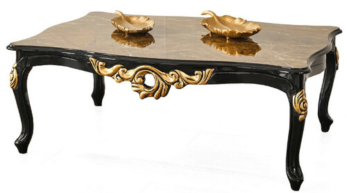 Casa Padrino Luxus Barock Couchtisch Braun / Schwarz / Gold 117 x 77 x H. 46 cm - Prunkvoller Massivholz Wohnzimmertisch mit Tischplatte in Marmoroptik - Barock M�bel