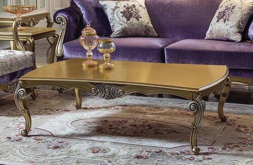 Casa Padrino Luxus Barock Couchtisch Gold / Silber 136 x 89 x H. 44 cm - Edler Massivholz Wohnzimmertisch im Barockstil - Barockstil Wohnzimmer M�bel