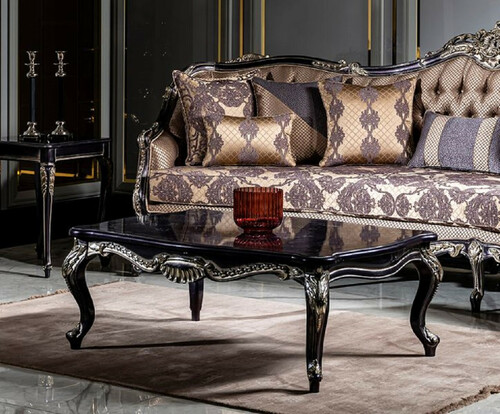 Casa Padrino Luxus Barock Couchtisch Lila / Gold - Prunkvoller Wohnzimmertisch im Barockstil - Handgefertigter Massivholz Tisch - Barock Wohnzimmer M�bel