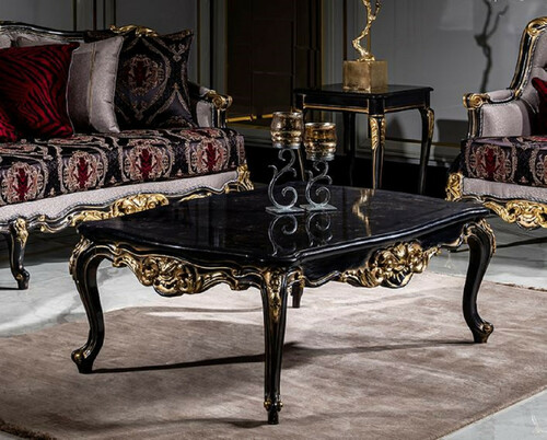 Casa Padrino Luxus Barock Couchtisch Schwarz / Gold - Handgefertigter Massivholz Wohnzimmertisch - Prunkvolle Wohnzimmer M�bel im Barockstil