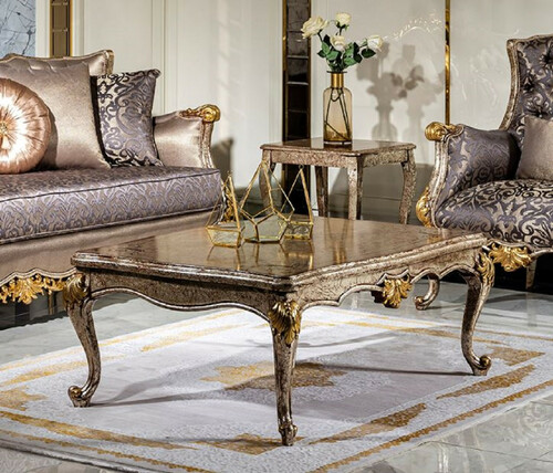 Casa Padrino Luxus Barock Couchtisch Antik Silber / Braun / Gold - Handgefertigter Massivholz Wohnzimmertisch im Barockstil - Edle Barock Wohnzimmer M�bel