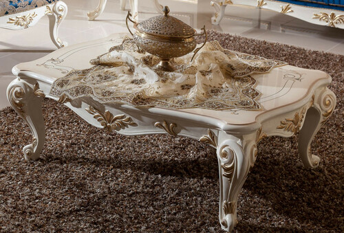 Casa Padrino Luxus Barock Couchtisch Wei� / Creme / Gold - Prunkvoller Massivholz Wohnzimmertisch im Barockstil - Barockstil Wohnzimmer M�bel - Luxus M�bel im Barockstil - Barock Einrichtung