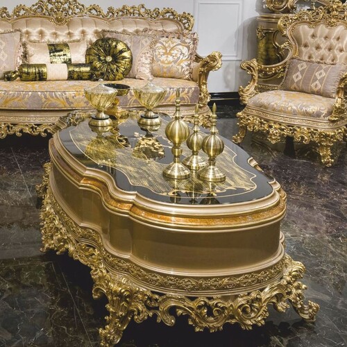 Casa Padrino Luxus Barock Couchtisch Grau / Gr�n / Schwarz / Gold 164 cm - Barockstil Wohnzimmertisch - Barockstil Wohnzimmer M�bel