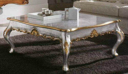 Casa Padrino Luxus Barock Couchtisch Silber / Gold - Quadratischer Massivholz Wohnzimmertisch im Barockstil - Barock M�bel - Barock Interior - Edel & Prunkvoll - Luxus Qualit�t - Made in Italy