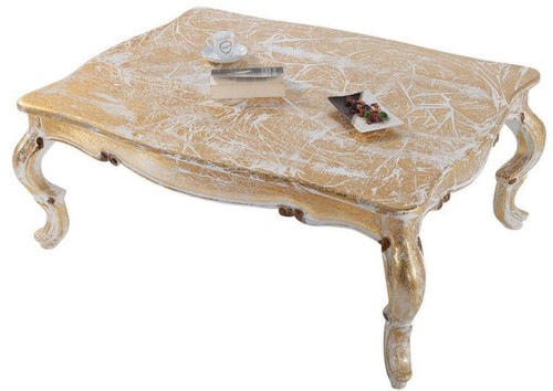 Casa Padrino Luxus Barock Massivholz Couchtisch Wei� / Antik Gold 103 x 78 x H. 42 cm - Wohnzimmertisch im Barockstil - Barockm�bel