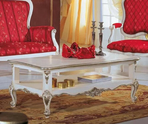 Casa Padrino Luxus Barock Couchtisch Wei� / Silber - Edler Wohnzimmertisch im Barockstil - Barock Wohnzimmer M�bel - Luxus Qualit�t - Made in Italy
