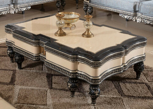Casa Padrino Luxus Barock Couchtisch Beige / Schwarz / Gold - Prunkvoller Massivholz Wohnzimmertisch im Barockstil - Barock Wohnzimmer M�bel - Edel & Prunkvoll