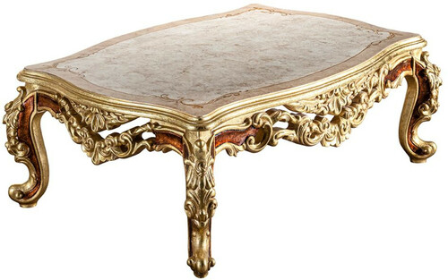 Casa Padrino Luxus Barock Couchtisch Creme / Beige / Braun / Gold 120 x 82 x H. 47 cm - Edler Massivholz Wohnzimmertisch im Barockstil - Prunkvolle Barock M�bel