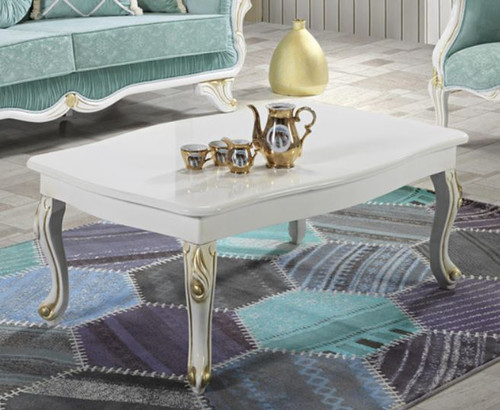 Casa Padrino Barock Couchtisch Wei� / Gold 105 x 74 x H. 46 cm - Rechteckiger Wohnzimmertisch im Barockstil - Barock M�bel