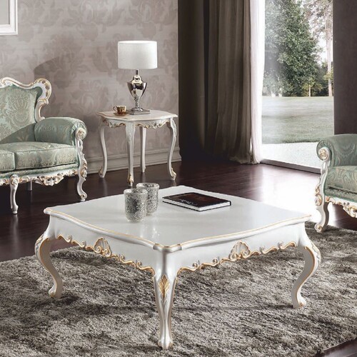 Casa Padrino Luxus Barock Couchtisch Wei� / Gold 104 cm - Made in Italy