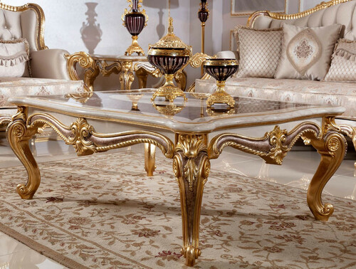 Casa Padrino Luxus Barock Couchtisch Wei� / Braun / Gold - Prunkvoller Wohnzimmertisch im Barockstil - Luxus Wohnzimmer M�bel im Barockstil - Barock M�bel - Barock Wohnzimmer Einrichtung