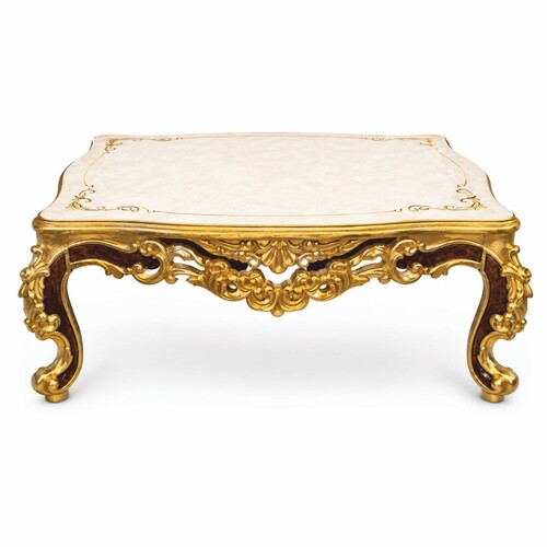Casa Padrino Luxus Barock Couchtisch Wei� / Gold / Braun 128 cm - Prunkvoller Barockstil Wohnzimmertisch - Barock Wohnzimmer M�bel