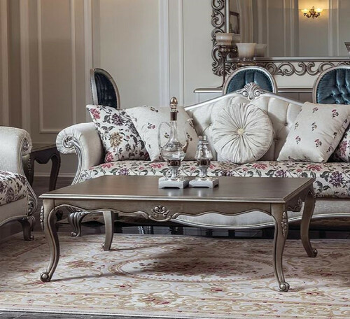 Casa Padrino Luxus Barock Couchtisch Silber 126 x 90 x H. 45 cm - Rechteckiger Massivholz Wohnzimmertisch im Barockstil - Barock Wohnzimmer M�bel