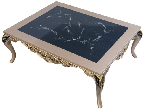 Casa Padrino Luxus Barock Couchtisch mit Glasplatte Silber / Schwarz / Gold 128 x 95 x H. 46 cm - Prunkvoller Wohnzimmertisch mit elegantem Muster - Wohnzimmer M�bel im Barockstil