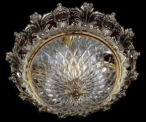 Casa Padrino Luxus Barock Deckenleuchte Antik Messing  47 x H. 21 cm - Runde Barockstil Deckenlampe - Barock Leuchten