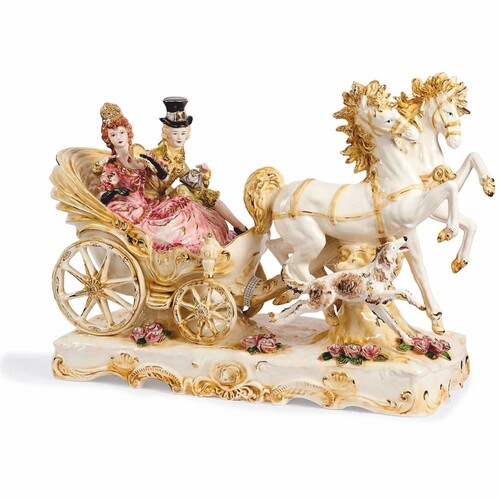 Casa Padrino Luxus Barock Deko Keramik Kutsche Beige / Bunt / Gold 90 cm - Made in Italy