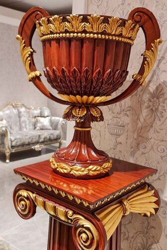 Casa Padrino Luxus Barock Deko Vase Dunkelbraun / Gold H. 55 cm - Barockstil Massivholz Blumenvase - Made in Italy