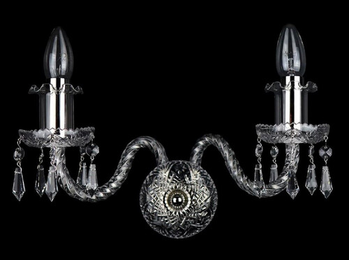 Casa Padrino Luxus Barock Doppel Wandleuchte Silber 30 x 18 x H. 20 cm - Barockstil Wandlampe mit Kristall Beh�ngen - Barock Leuchten - Edel & Prunkvoll