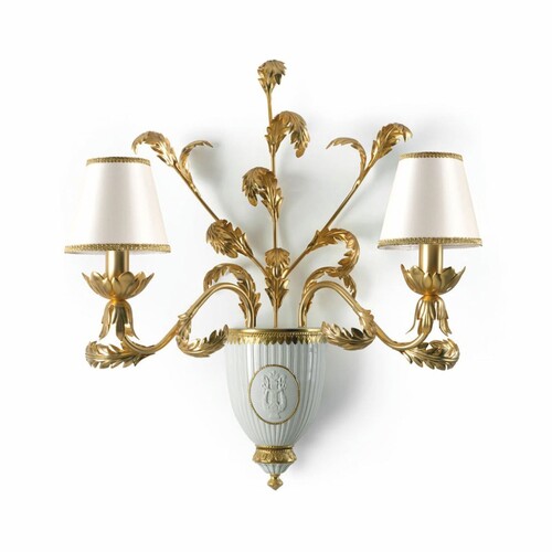 Casa Padrino Luxus Barock Doppel Wandleuchte Wei� / Gold 59 cm - Made in Italy