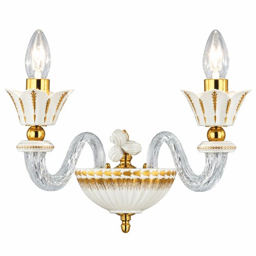 Casa Padrino Luxus Barock Doppel Wandleuchte Wei� / Gold 30 cm - Handgefertigt & Handbemalt - Made in Italy