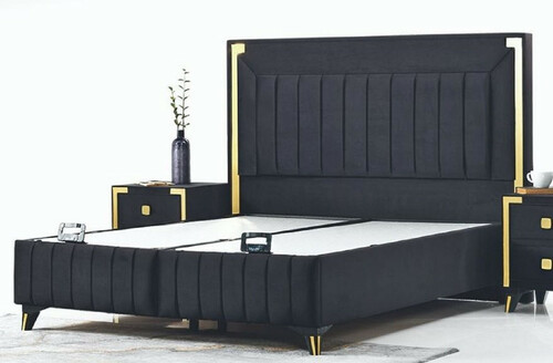 Casa Padrino Luxus Doppelbett Schwarz / Gelbgold - Modernes Massivholz Bett - Moderne Schlafzimmer & Hotel M�bel - Luxus Kollektion