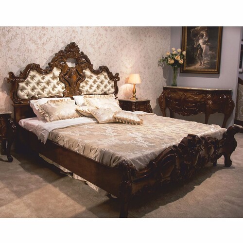 Casa Padrino Luxus Barock Doppelbett Dunkelbraun / Gold - Barock Schlafzimmer M�bel