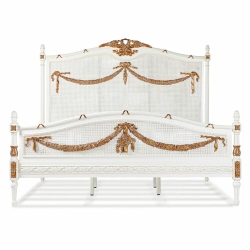 Casa Padrino Luxus Barock Doppelbett Elfenbein / Gold - Barock Schlafzimmer M�bel